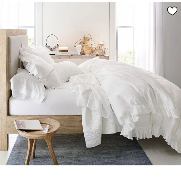 Pottery Barn Belgian Flax Linen Fringe Ruffle Duvet Cover Twin - Picture 3 of 5